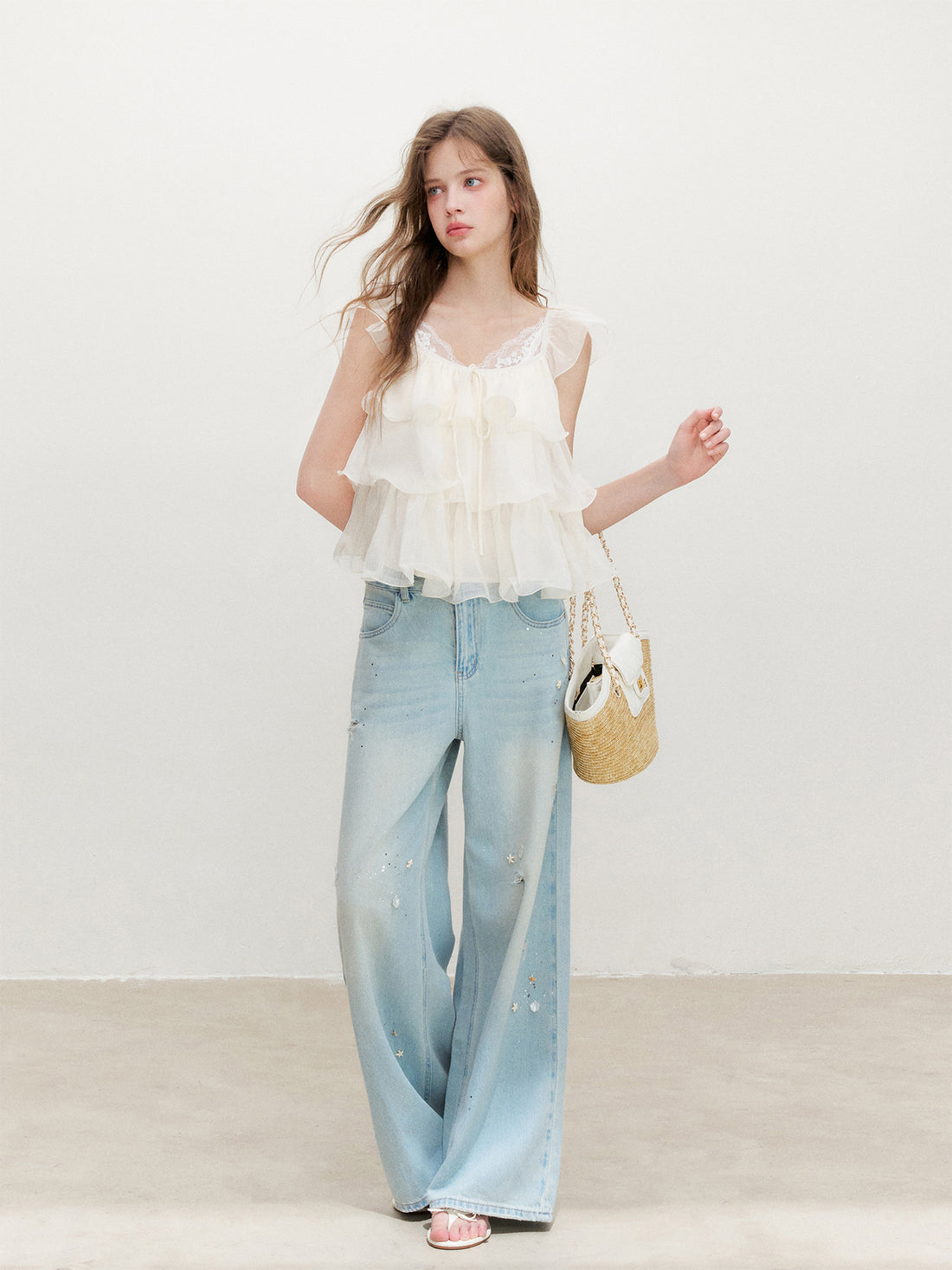 16DEWS 16D26366 Tiered Ruffle Camisole Top