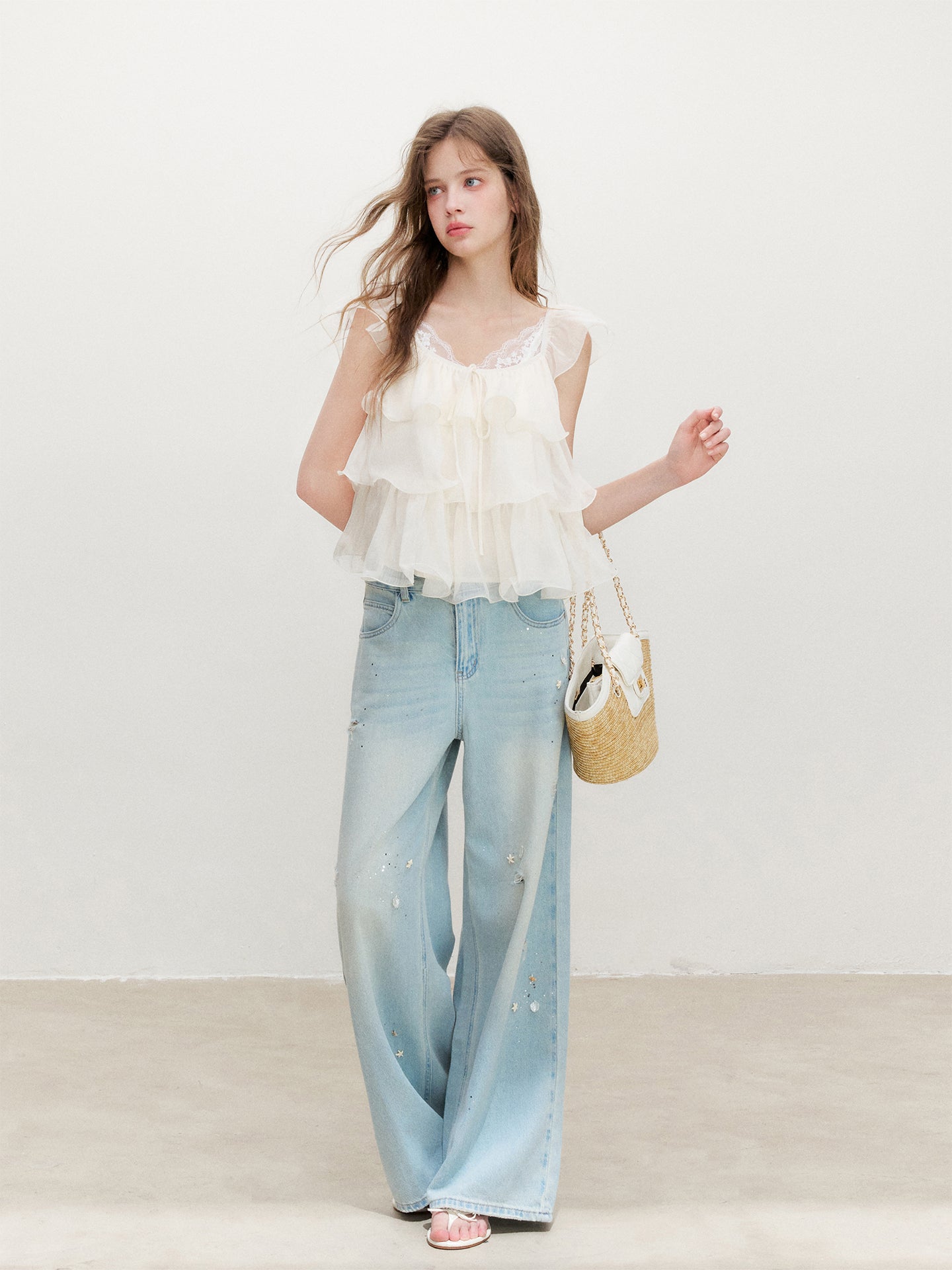 16DEWS 16D26366 Tiered Ruffle Camisole Top