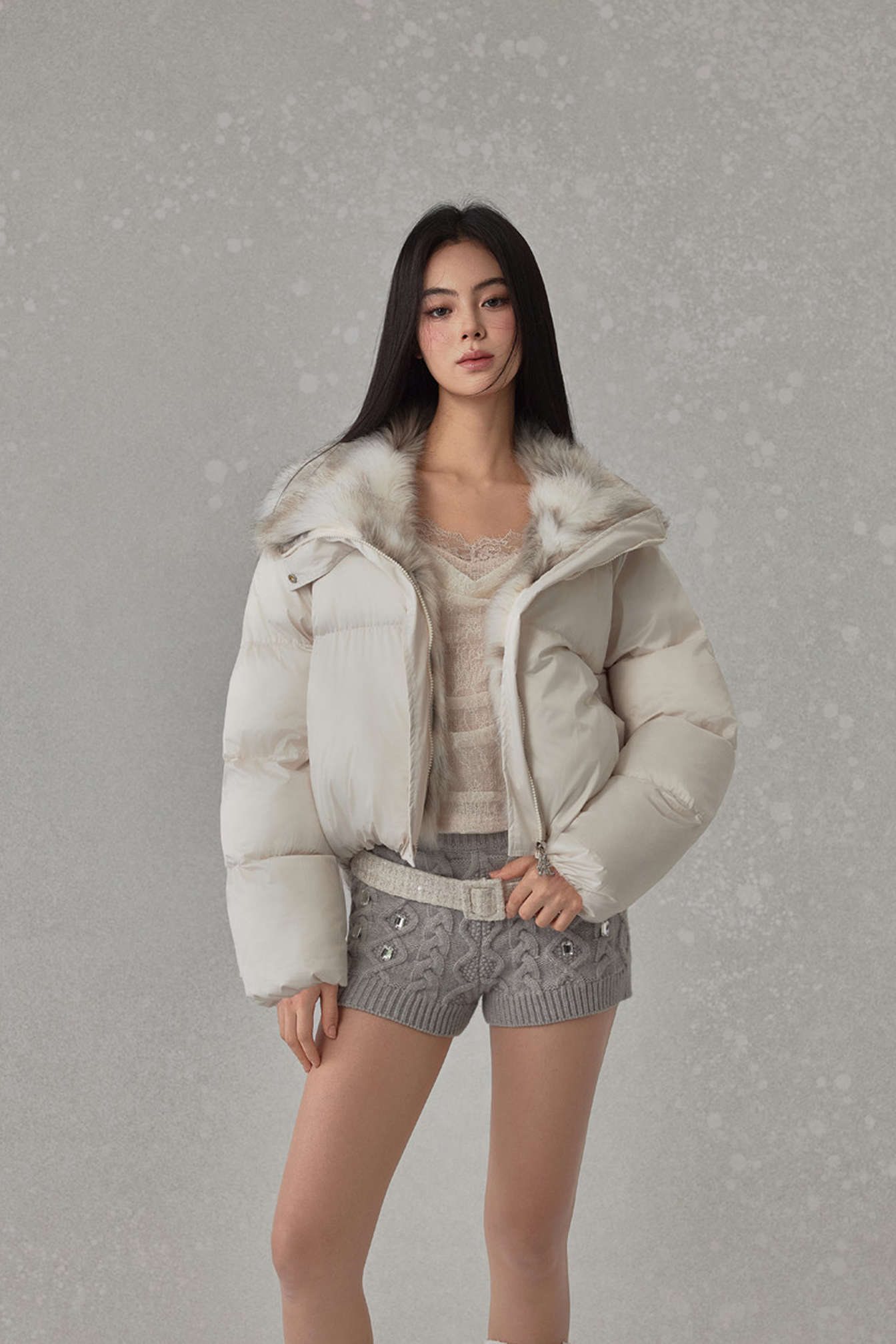 NONCESTNON N276 Fur-trimmed down jacket