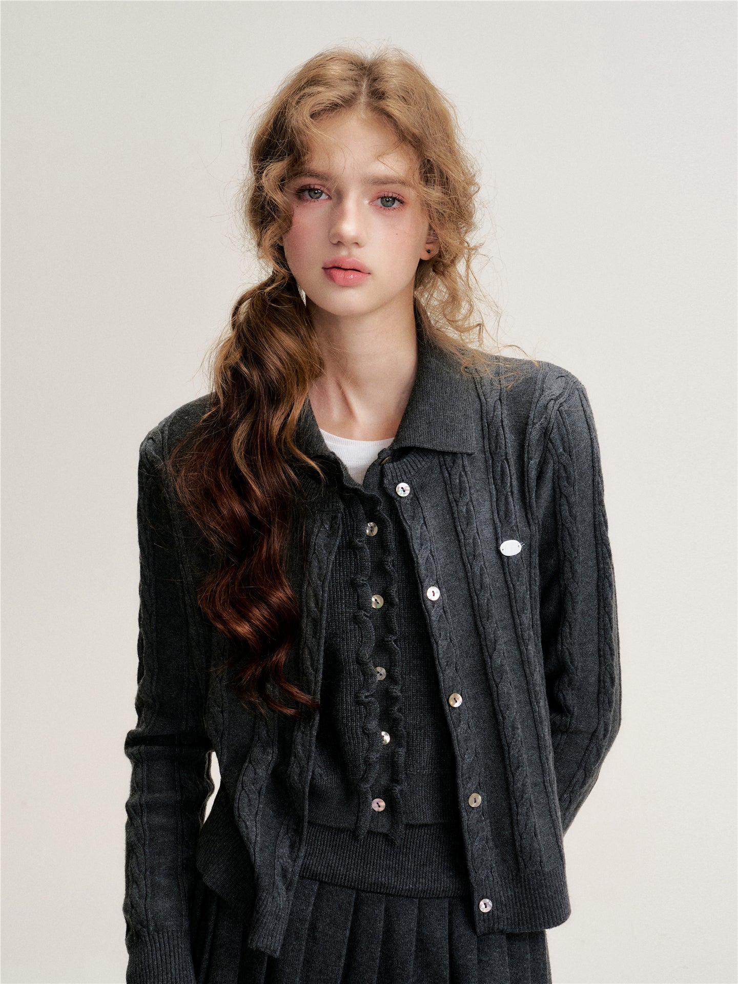 16DEWS 16D25490 Twisted round neck knitted suit set