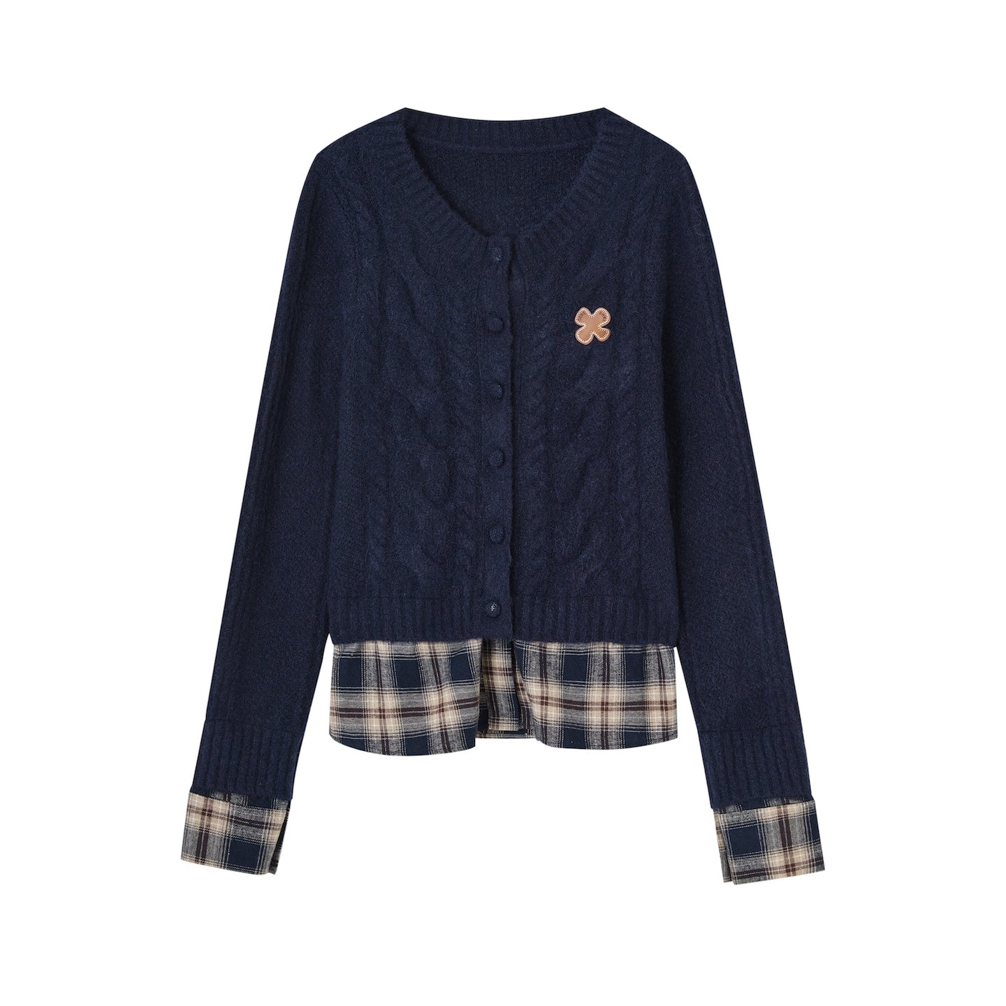 SOMESOWE S2508275 Fake two piece checkered spliced floral cardigan