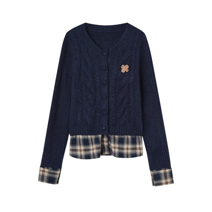 SOMESOWE S2508275 Fake two piece checkered spliced floral cardigan