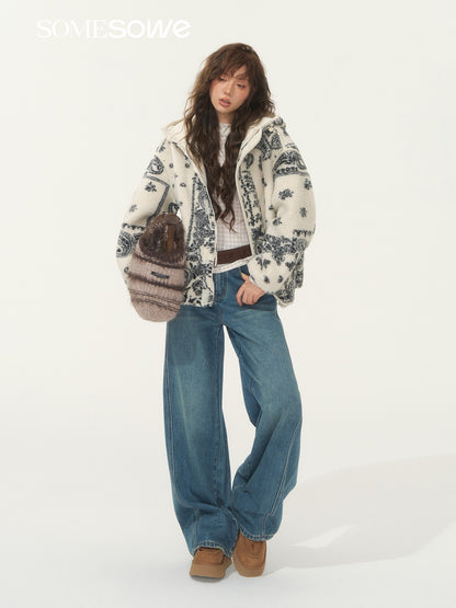 SOMESOWE S2508256 Jacquard fleece hooded casual jacket