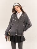 AsGony ASG24565 Pearl Snow Button Cardigan