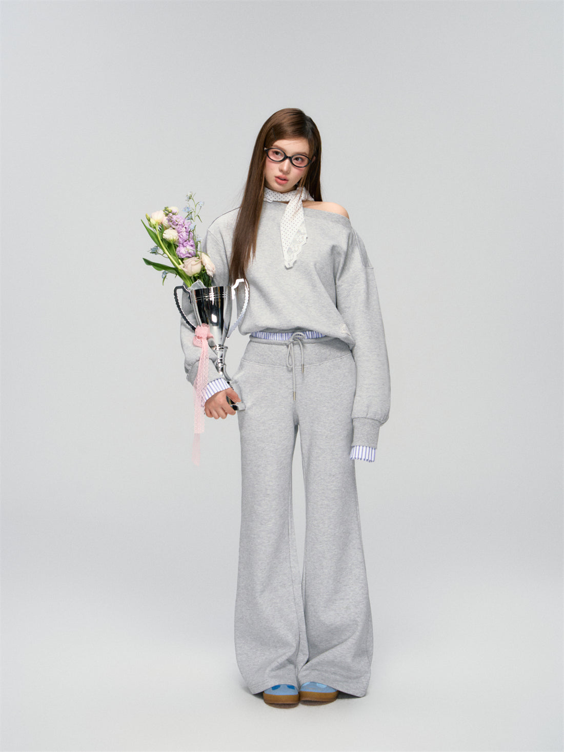 AsGony ASG25006&ASG25007 Splicing striped lace hoodie + pants set