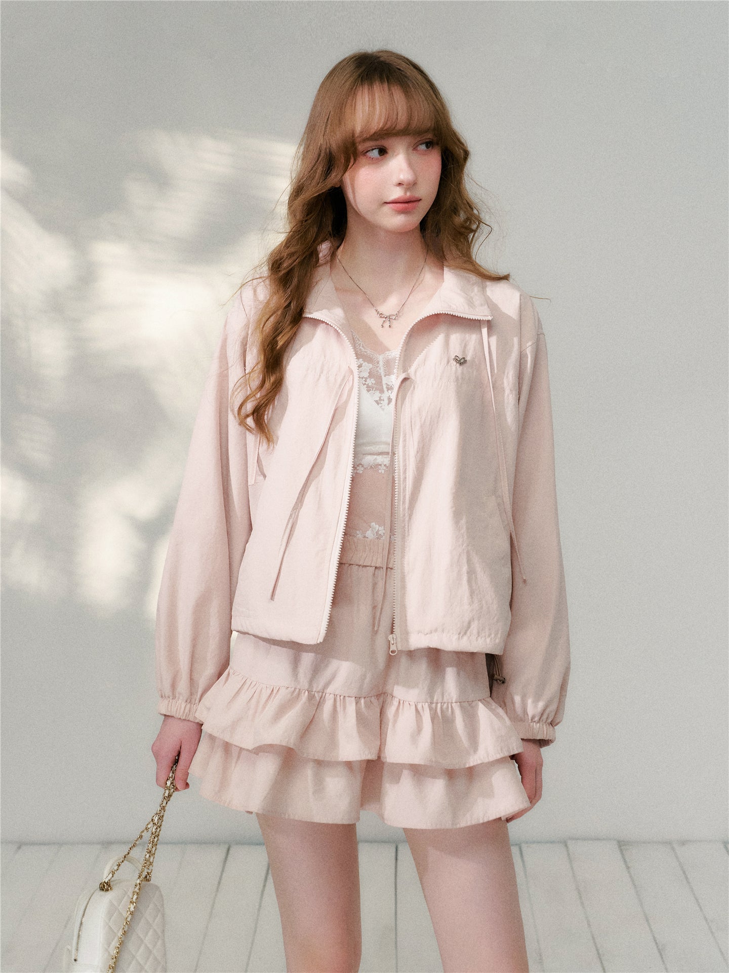 16DEWS 16D26083 Bow tie design sunscreen jacket + skirt set