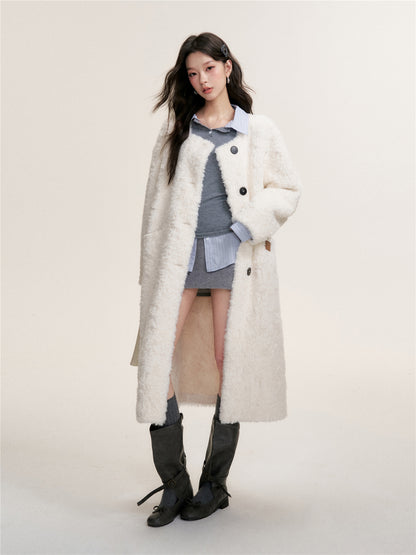 16DEWS 16D25467 Imitation fur integrated lamb wool long jacket (with scarf)