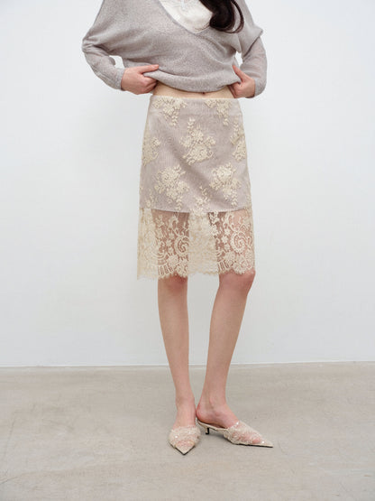 NONCESTNON N380 Champagne Lace Midi Skirt