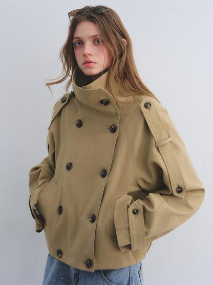 AsGony ASG25669 Big collar flower bud cocoon shaped double breasted jacket