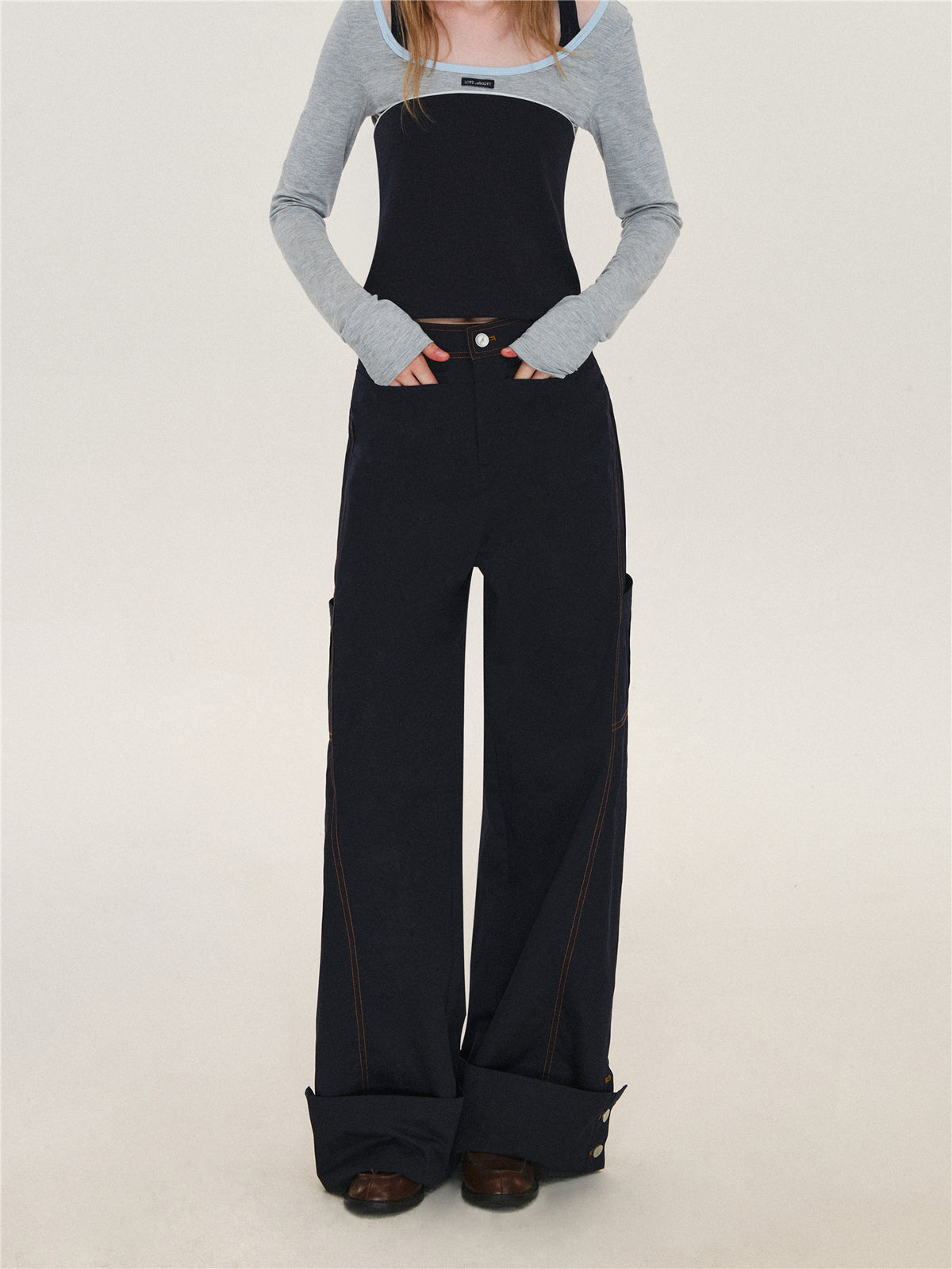 Asgony ASG26580 Relaxed-Fit Plaid Cargo Pants with Overskirt