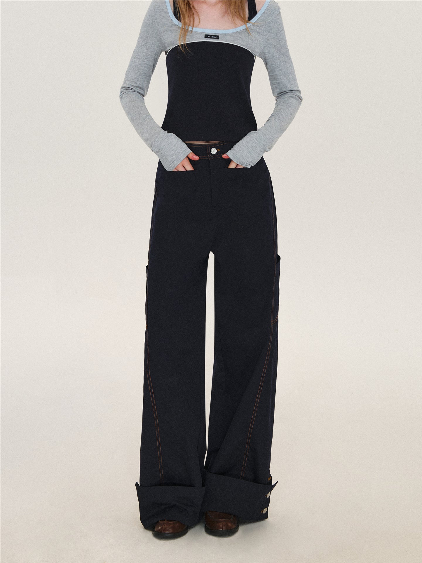 Asgony ASG26580 Relaxed-Fit Plaid Cargo Pants with Overskirt