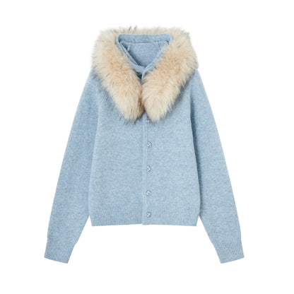 SOMESOWE S2508279 Detachable wool collar cowhide hooded cardigan