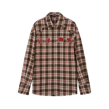 SOMESOWE S2508205 Fun fringe plaid shirt