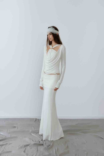 NONCESTNON N233 White fake two-piece knot long sleeved top