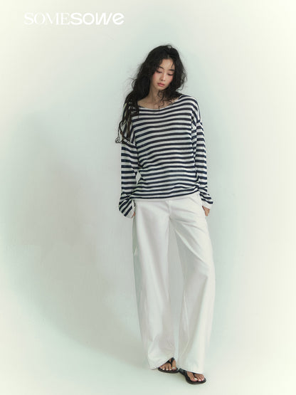 SOMESOWE S2609072 Striped one collar long sleeved top