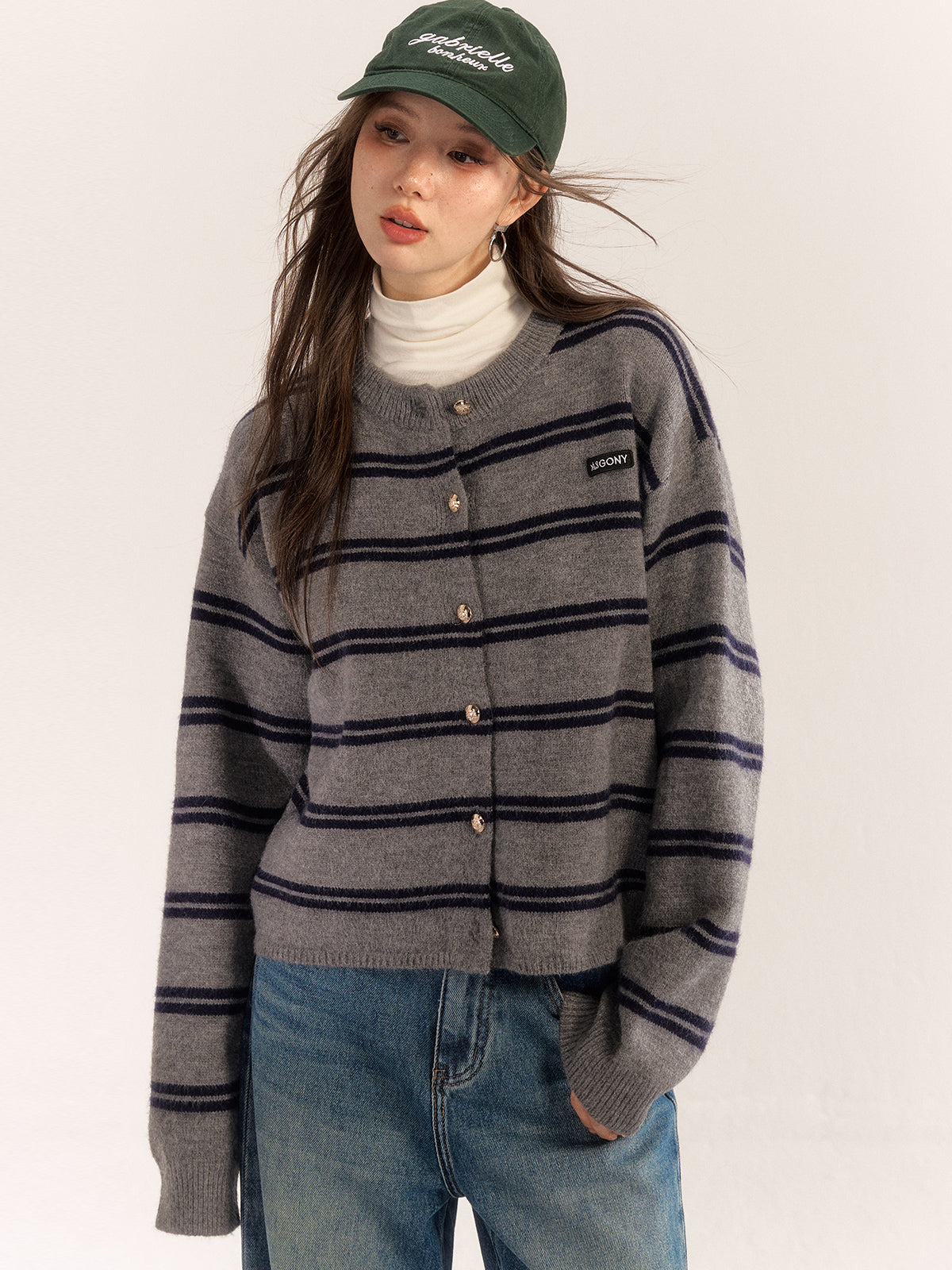 AsGony ASG24572 Stripe Cardigan(2color)