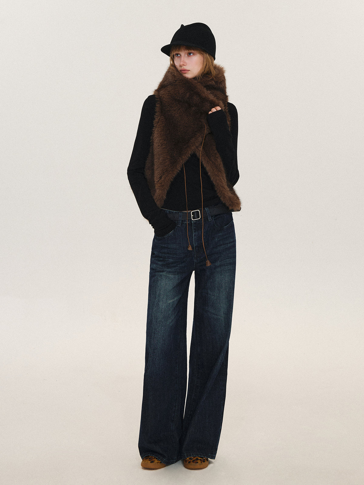 Asgony ASG26611 Strap-Detail Faux Fur Vest