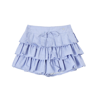 SOMESOWE S2509029&amp;S2509030 Plaid ruffled silhouette short shirt + skirt