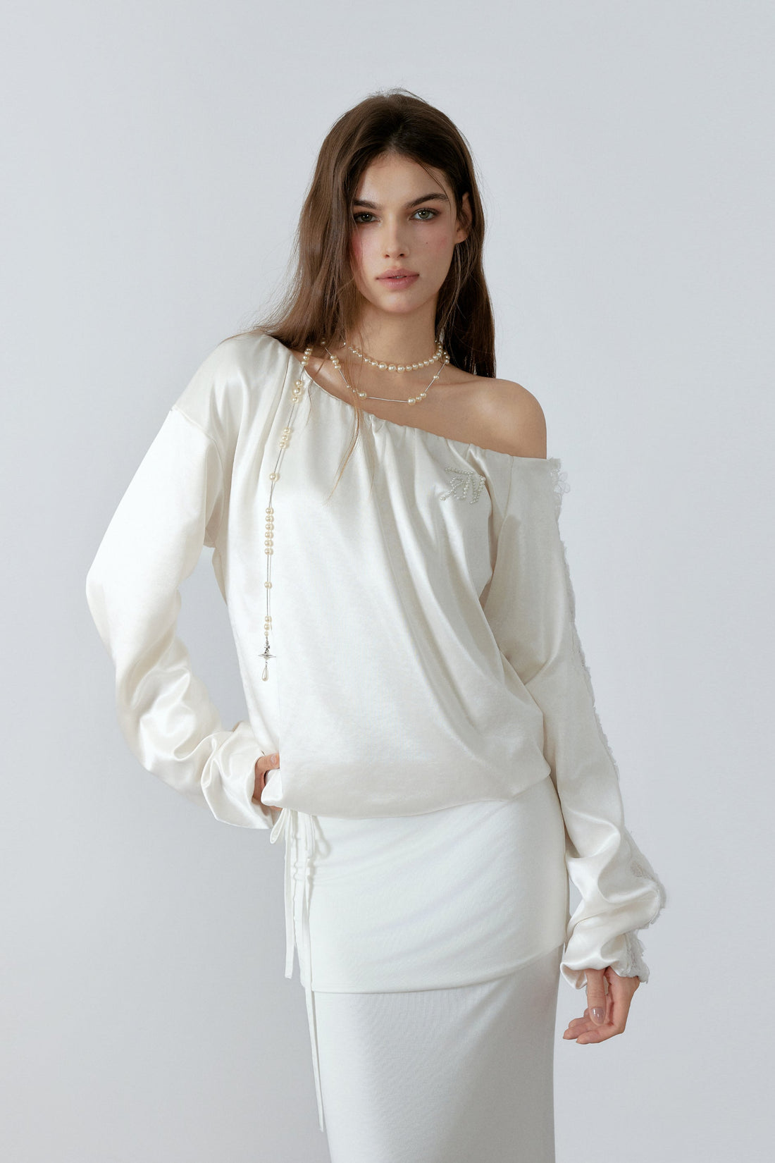 NONCESTNON N223 Satin one shoulder hoodie