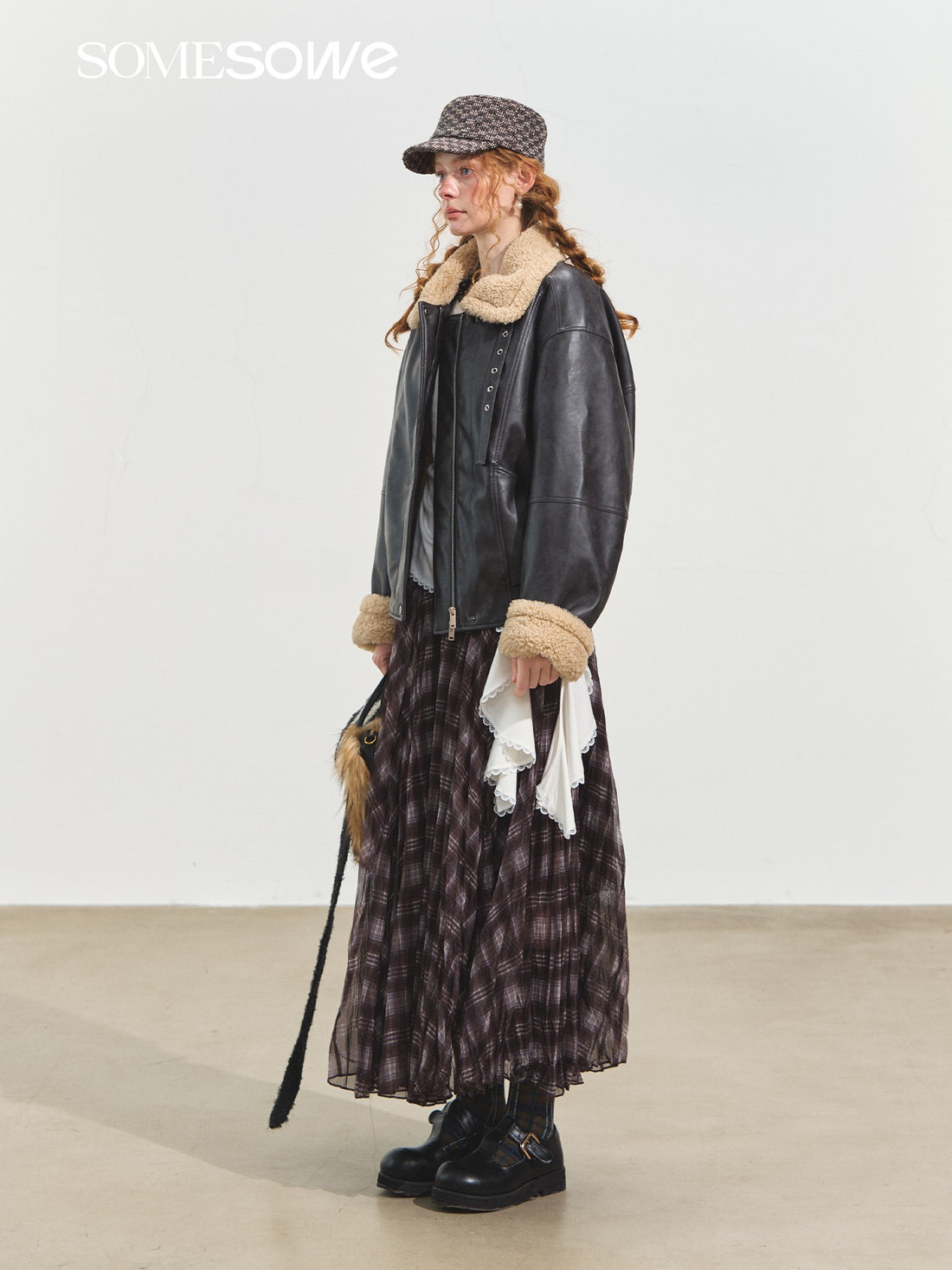 SOMESOWE S2508232 Shearling Motorcycle Jacket with Lapel