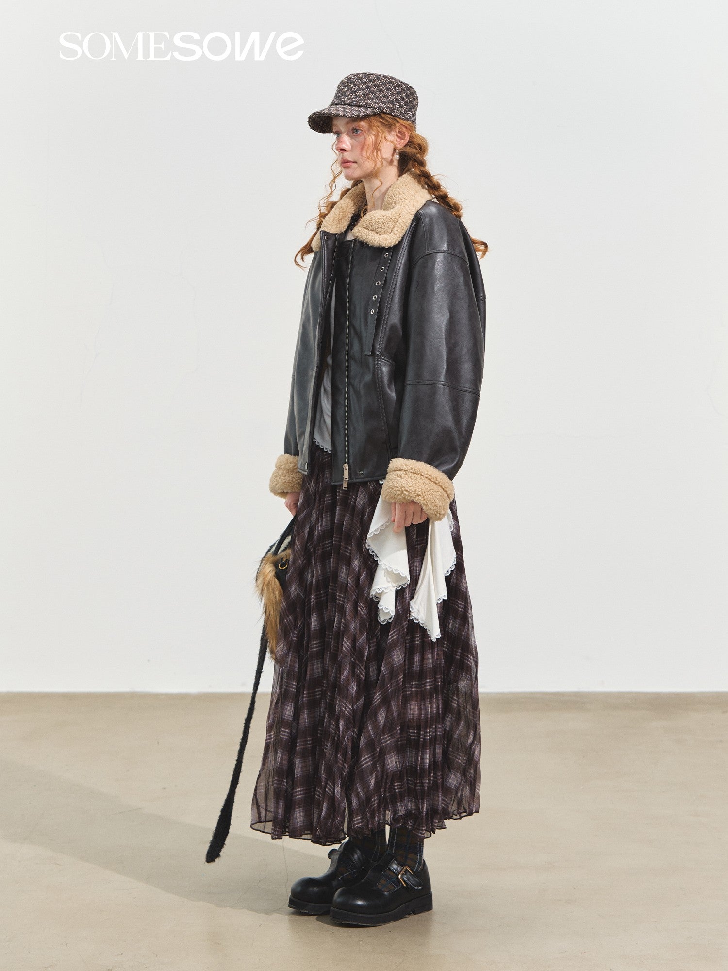 SOMESOWE S2508232 Shearling Motorcycle Jacket with Lapel
