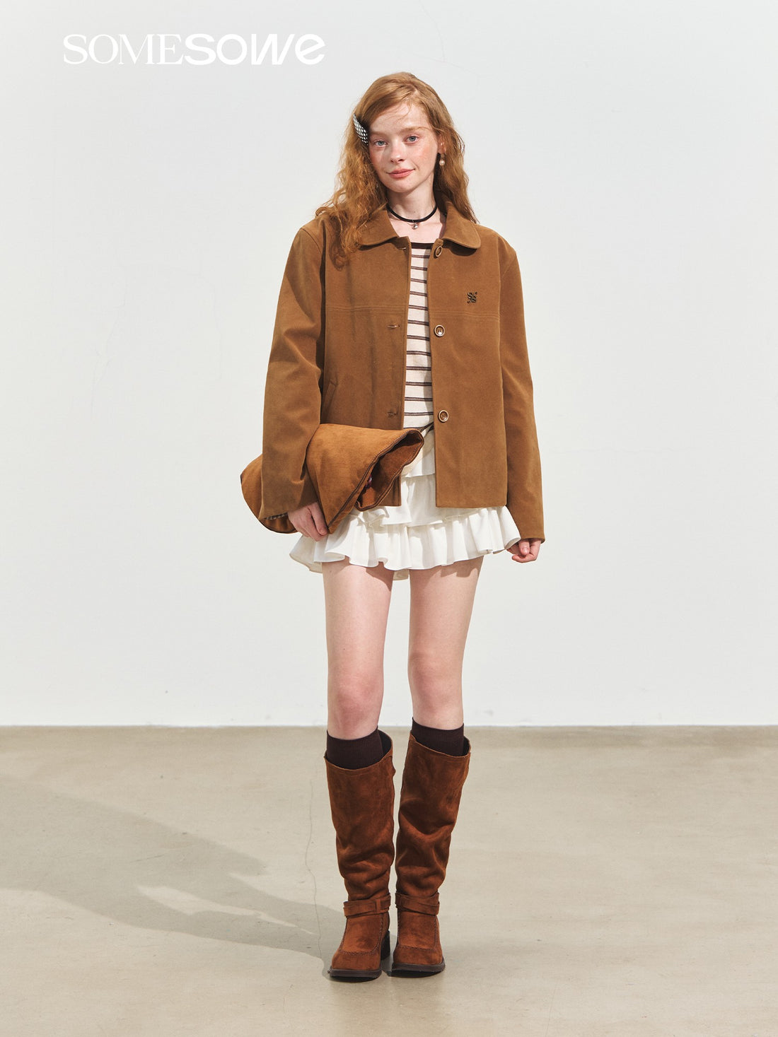 SOMESOWE S2508245 Doll collar suede leather jacket