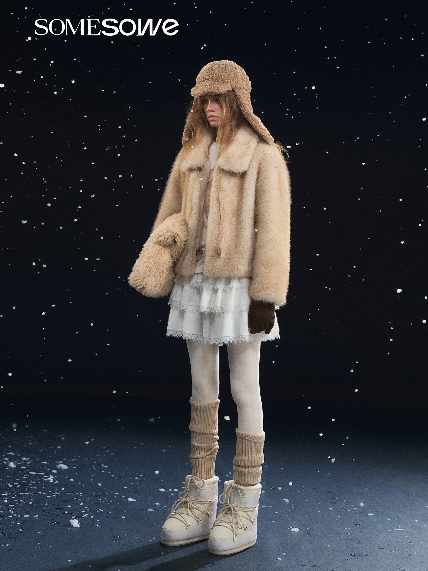 SOMESOWE S2508312 Tie up collar fur coat