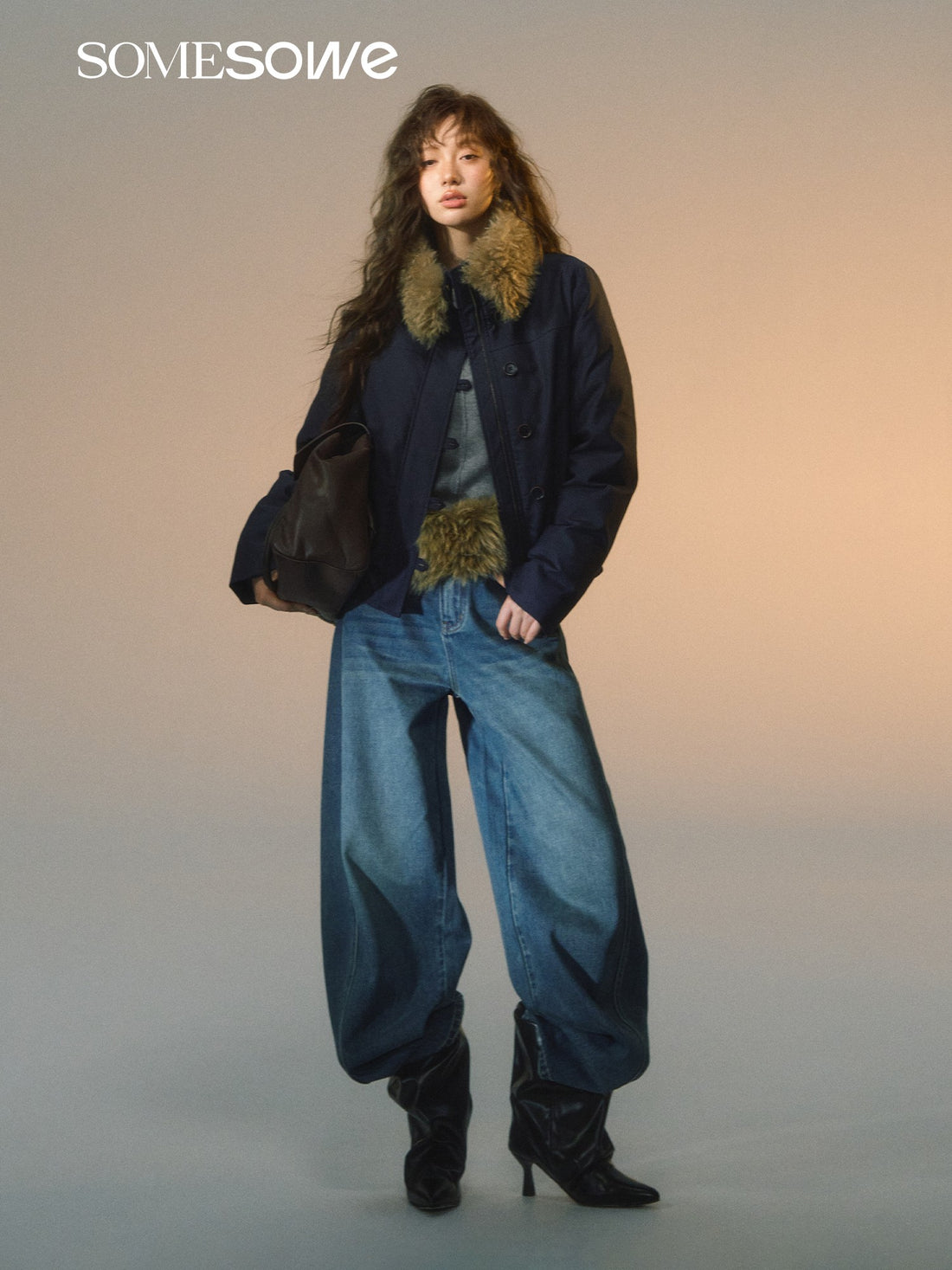 SOMESOWE S2508265 Detachable fur collar slim down jacket