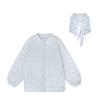 16DEWS 16D25533 White duck down mid length checkered down jacket