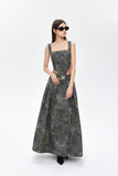 YJ1NGZYZJ  DENIM ACID-WASH LONG SKIRT IN GRAY