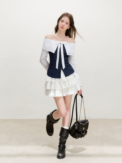 16DEWS 16D26350 Contrast-Color Bow Blouse