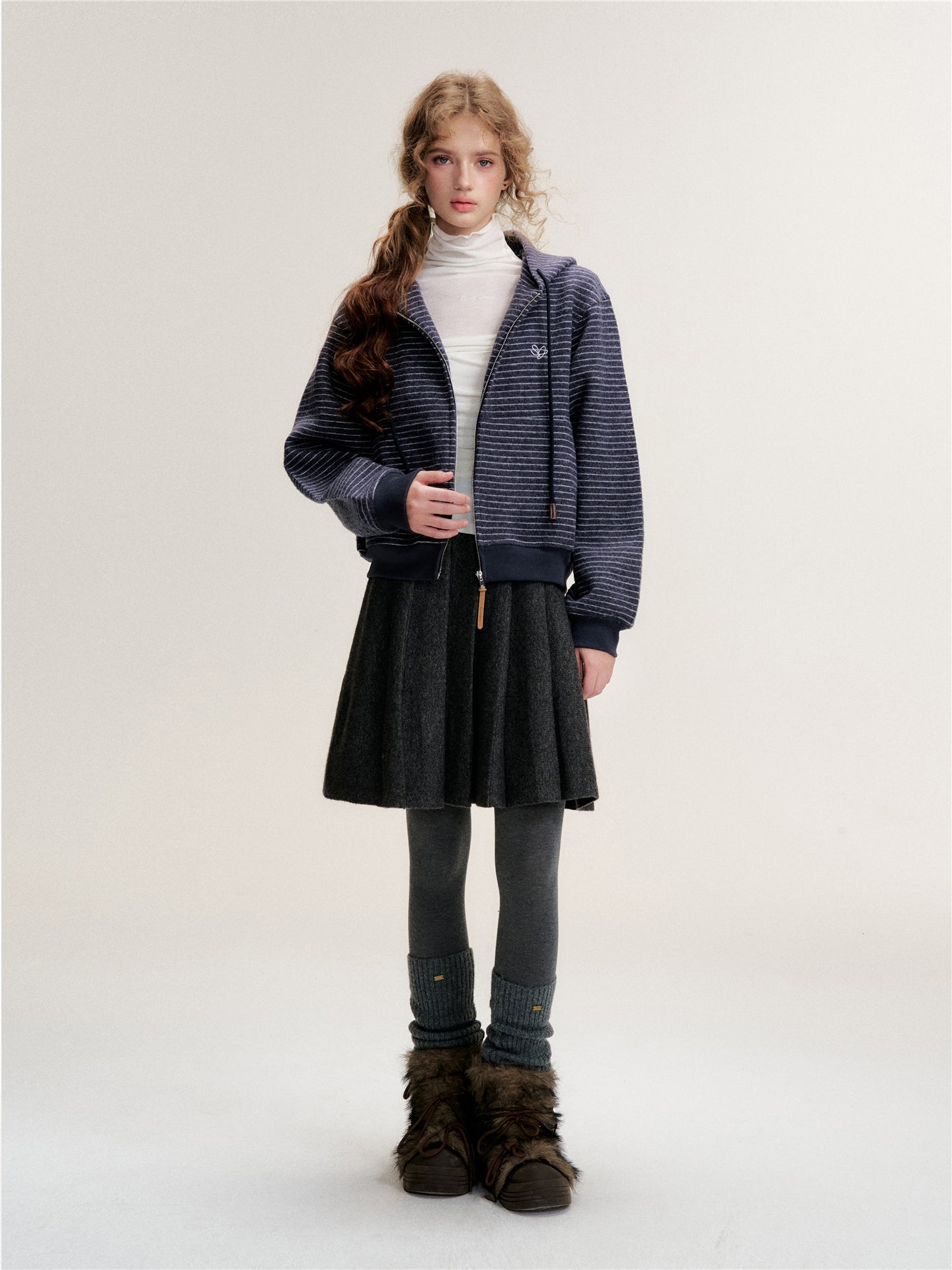 16DEWS 16D25438 Thickened striped hooded sweater jacket