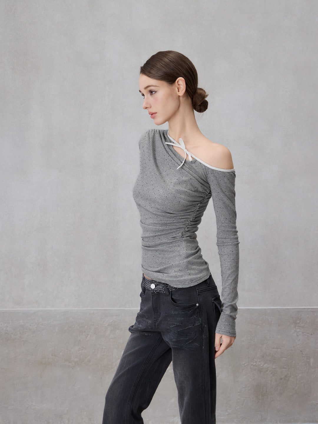 NONCESTNON N321 Colorful diamond off shoulder top