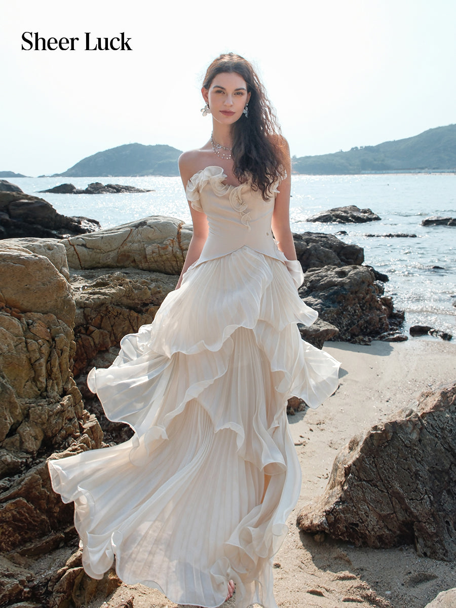 SHEERLUCK SLLYQ26307 Multi layered pleated sparkling maxi dress