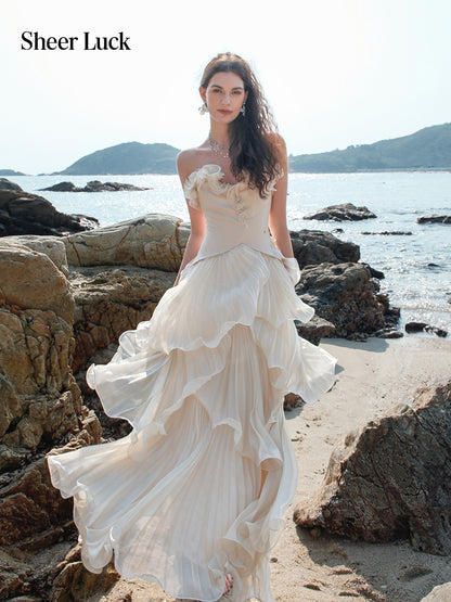 SHEERLUCK SLLYQ26307 Multi layered pleated sparkling maxi dress