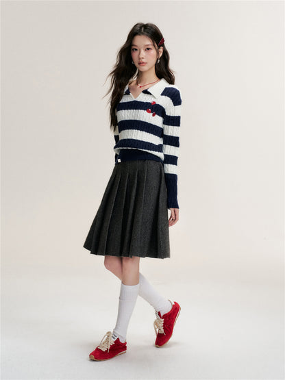 16DEWS 16D25484 Twisted floral texture contrasting pullover knitted sweater