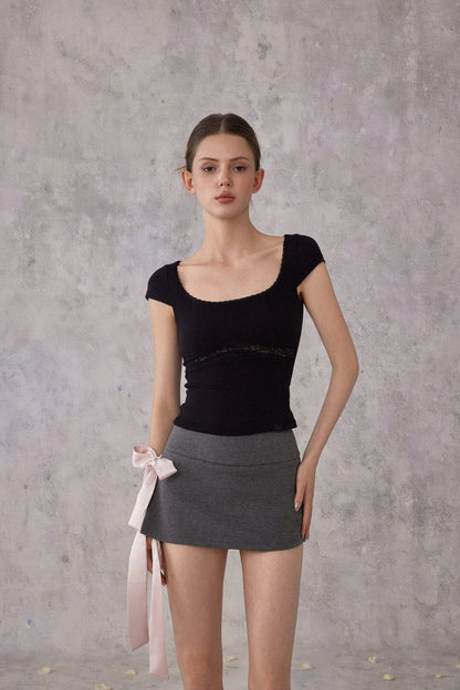 NOMEANSNO N167 Satin pink bow low waisted skirt