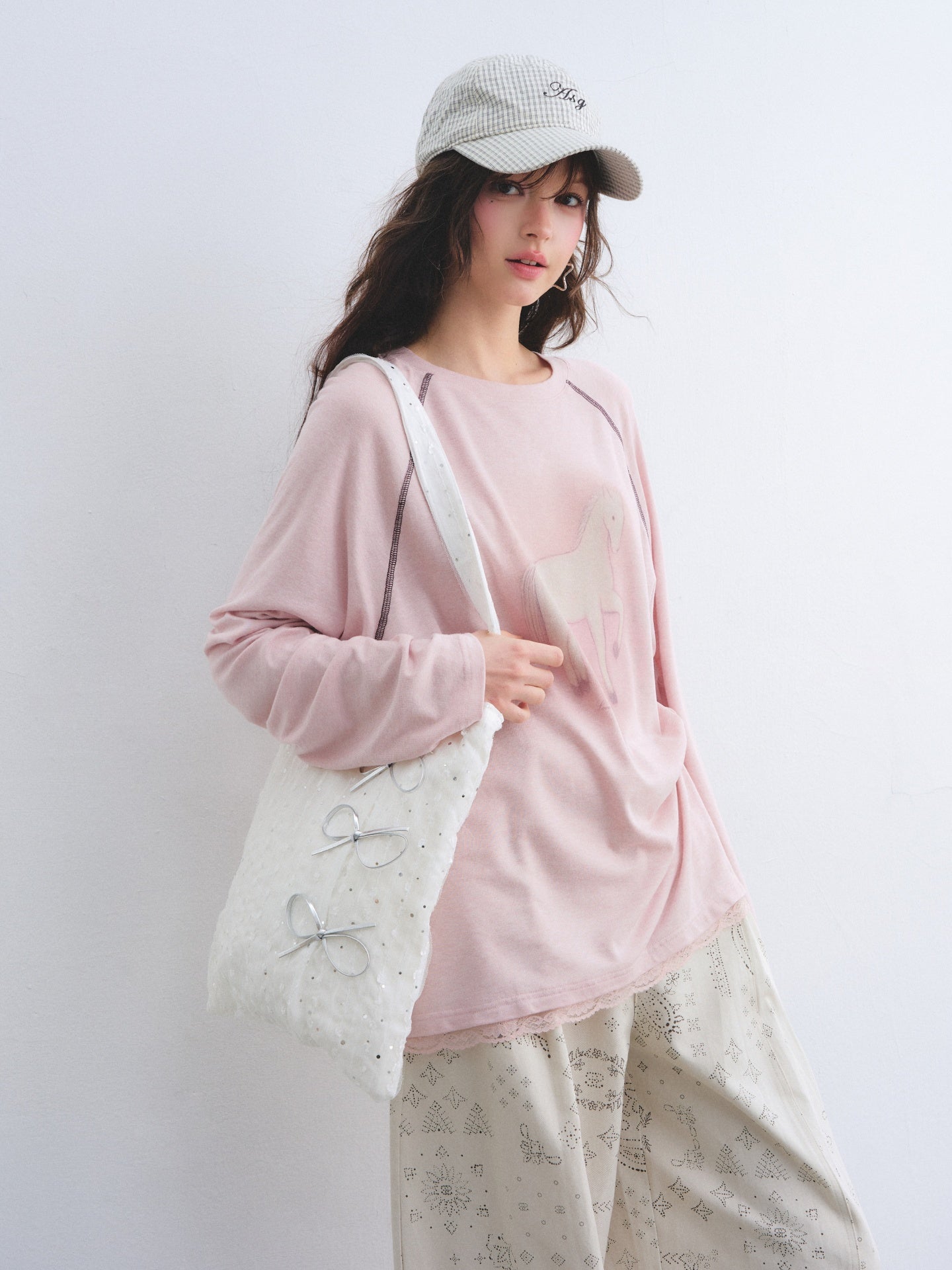 AsGony ASG25097 Casual embroidered checkered duckbill cap