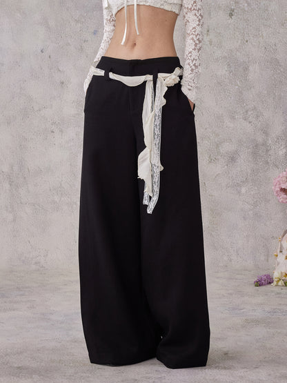 NOMEANSNO N172&amp;N185 Lace up pants +Lace flower belt set (2color)