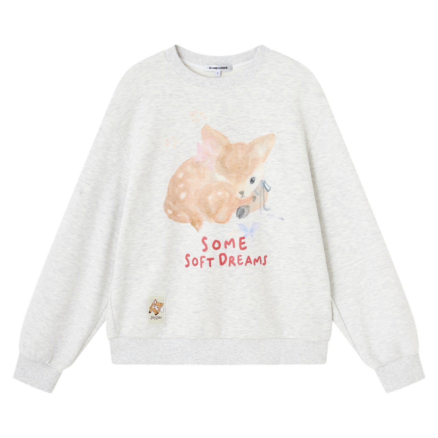 SOMESOWE S2508316 Little deer whispering round neck long sleeved hoodie