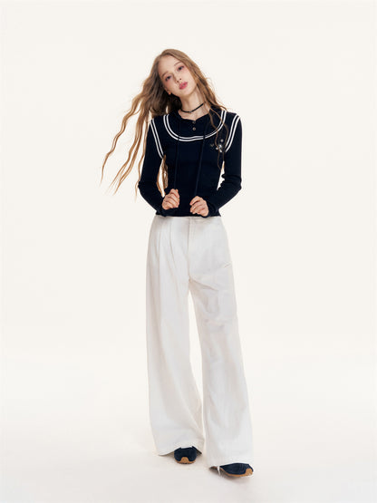 16DEWS 16D25410 Brooch design contrasting hooded knit sweater