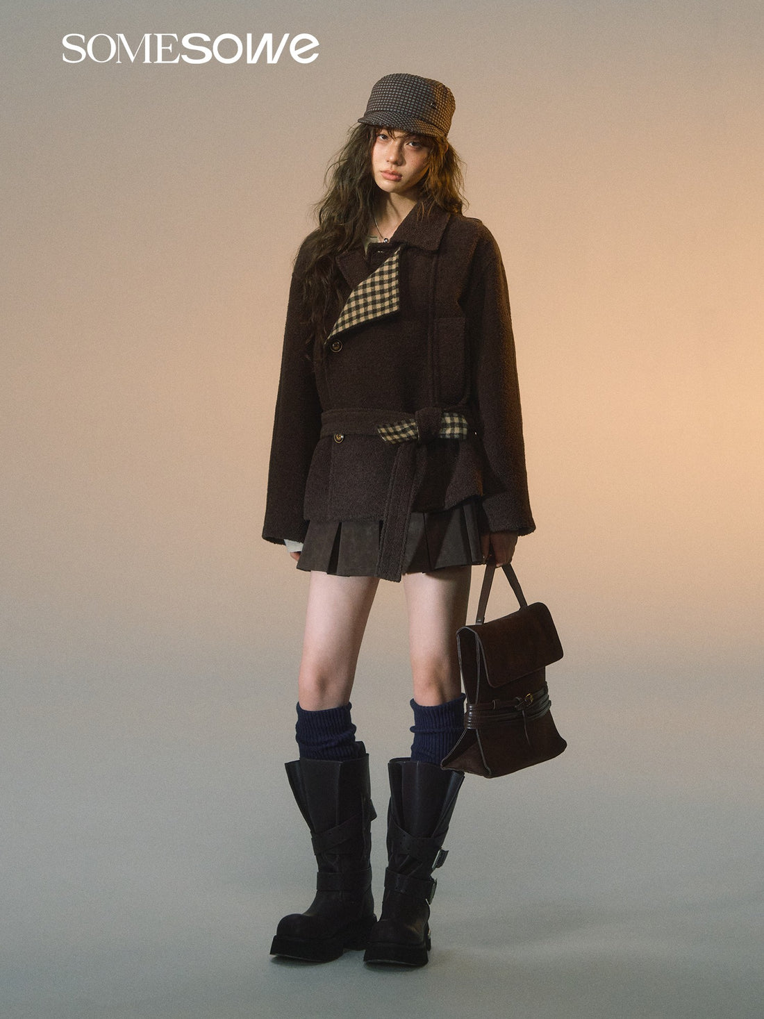 SOMESOWE S2508257 Plaid spliced woolen short jacket