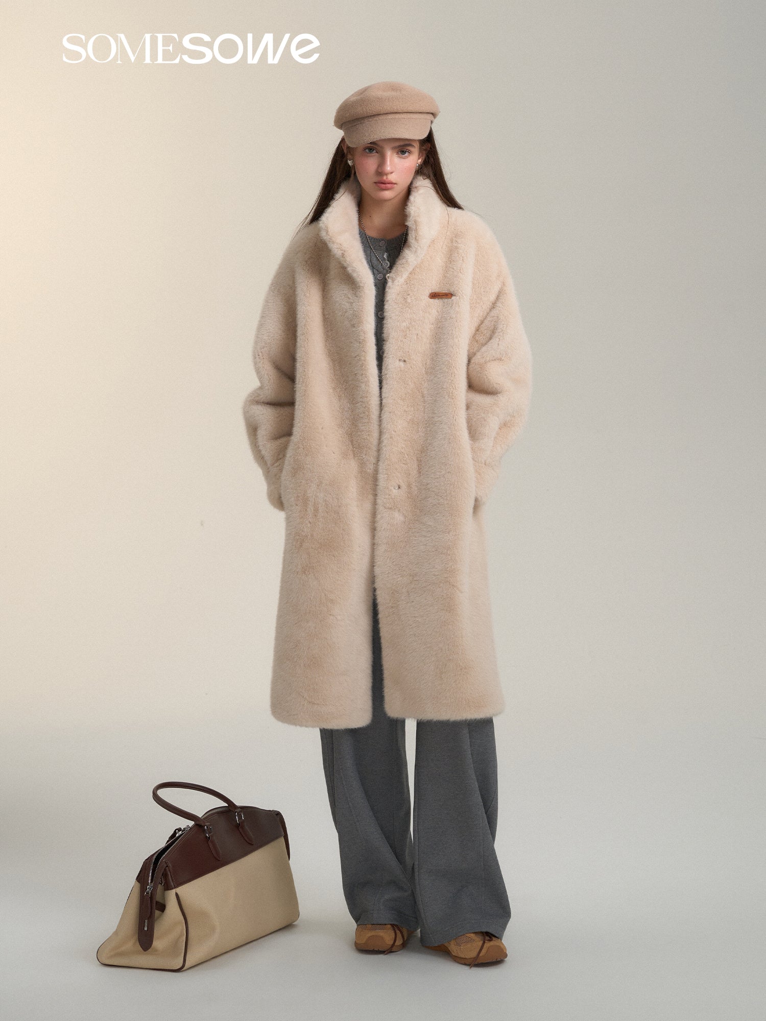 SOMESOWE S2407228 Fluffy Faux Fur Long Coat