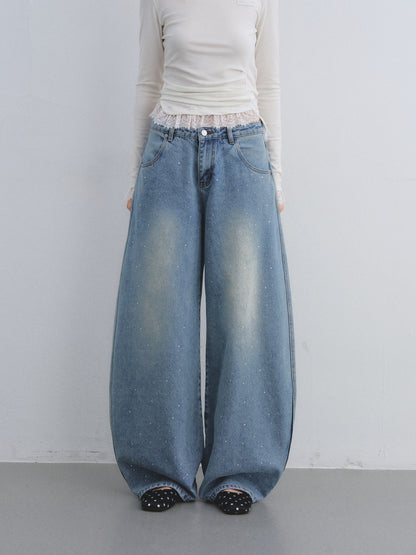 AsGony ASG25653 Hot stamping washed curved knife jeans