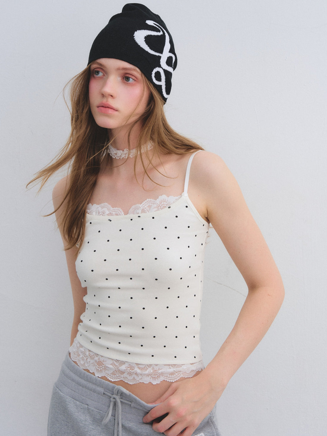 AsGony ASG25670 Lace patchwork polka dot camisole