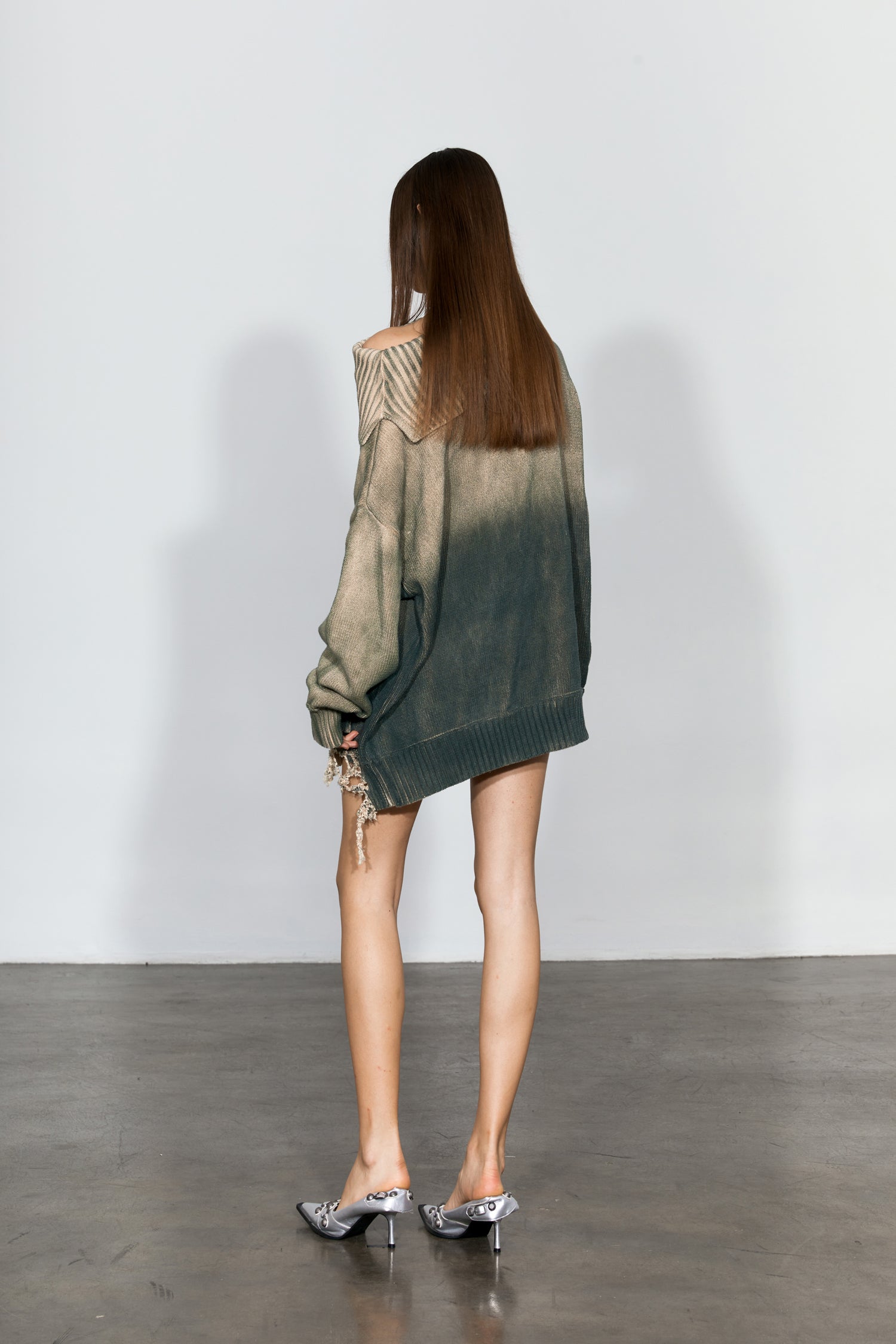 YJ1NGZYZJ Distressed Oversized Sweater In Green