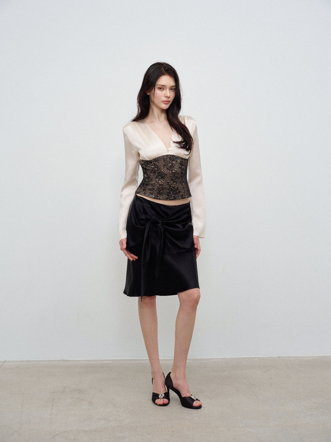 NONCESTNON N370 Black Acetate Tie-Waist Skirt