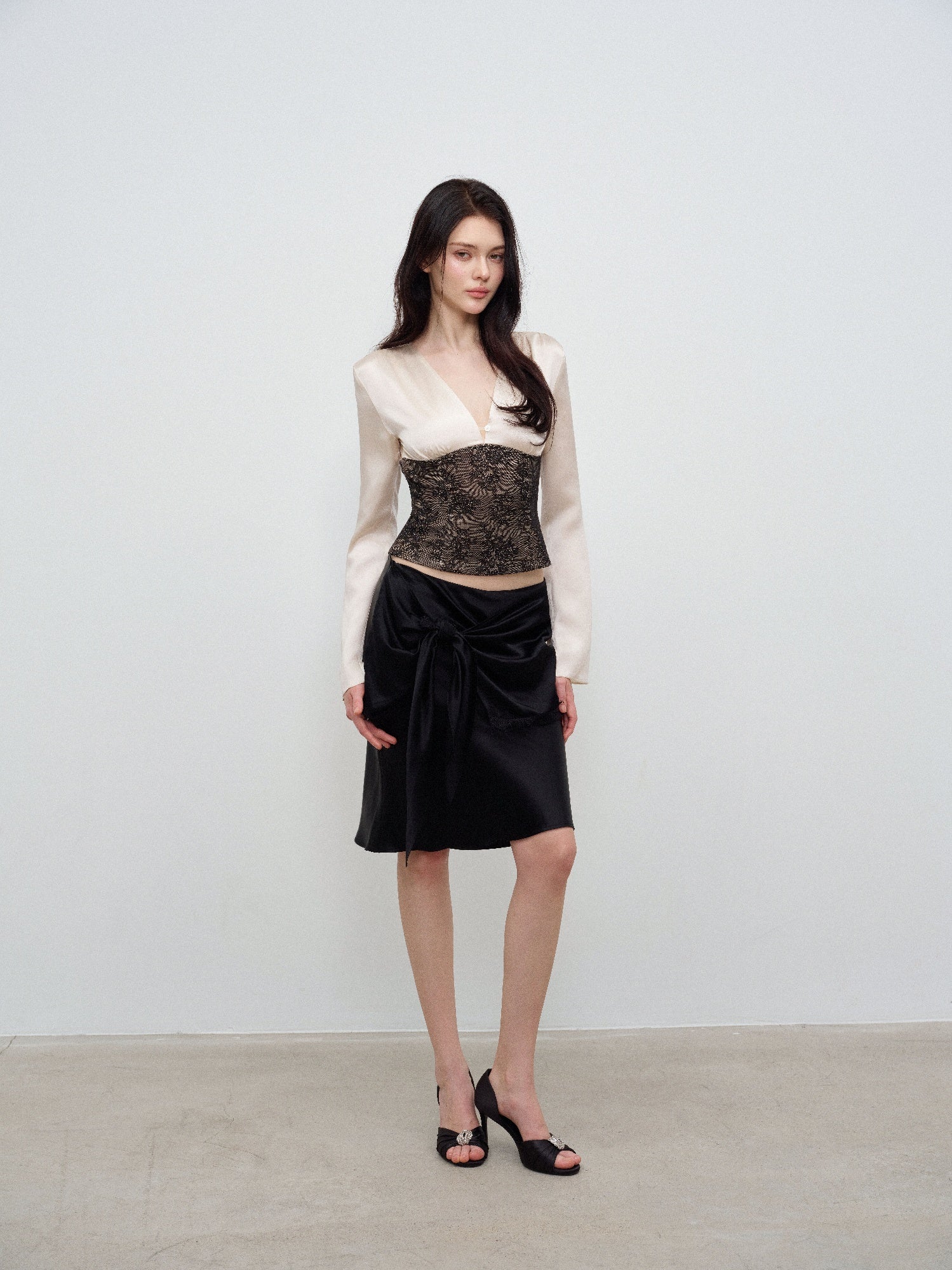 NONCESTNON N370 Black Acetate Tie-Waist Skirt