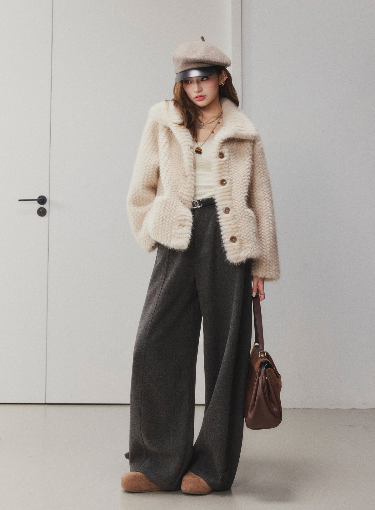 OTEBANBASS Ote260916 Woven Faux Mink Shearling Coat