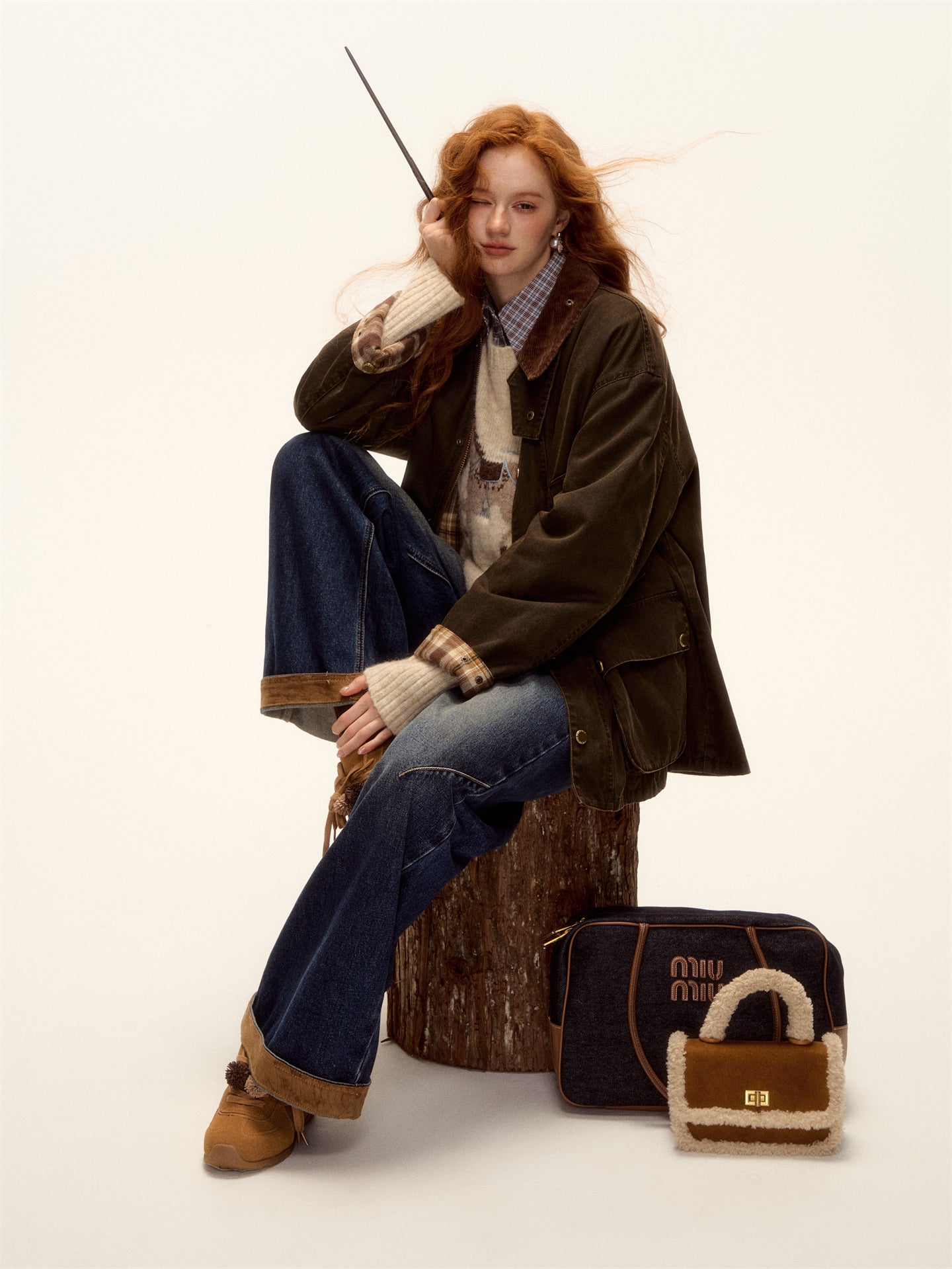 AsGony ASG25494 Plaid corduroy spliced cotton jacket